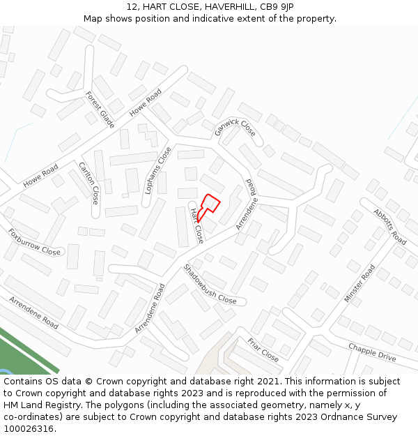 12, HART CLOSE, HAVERHILL, CB9 9JP: Location map and indicative extent of plot
