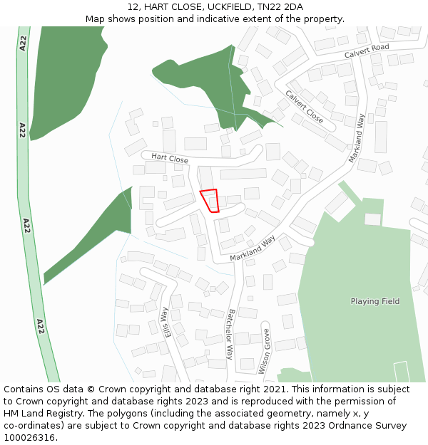 12, HART CLOSE, UCKFIELD, TN22 2DA: Location map and indicative extent of plot