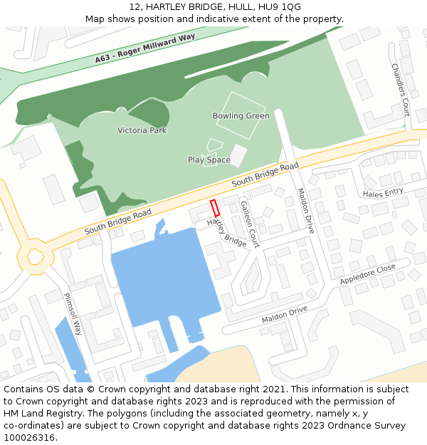 12, HARTLEY BRIDGE, HULL, HU9 1QG: Location map and indicative extent of plot