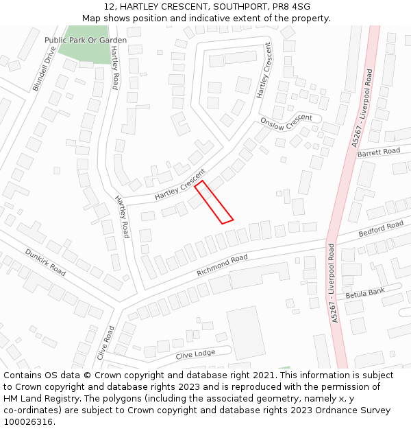 12, HARTLEY CRESCENT, SOUTHPORT, PR8 4SG: Location map and indicative extent of plot