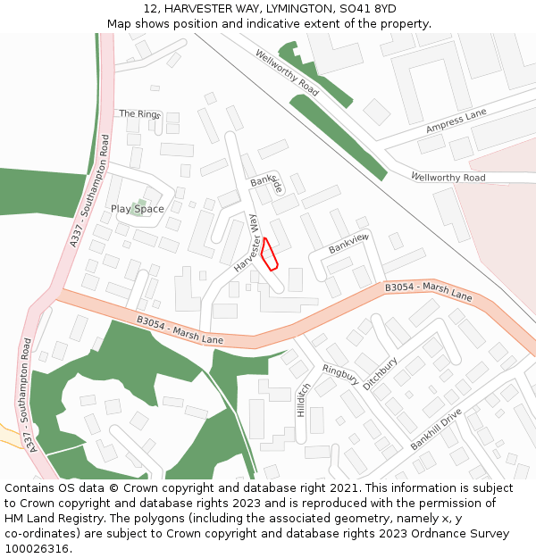 12, HARVESTER WAY, LYMINGTON, SO41 8YD: Location map and indicative extent of plot