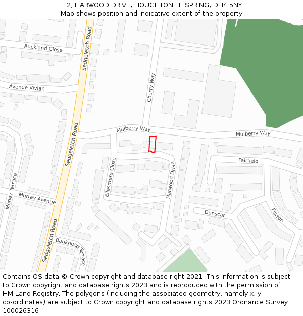 12, HARWOOD DRIVE, HOUGHTON LE SPRING, DH4 5NY: Location map and indicative extent of plot