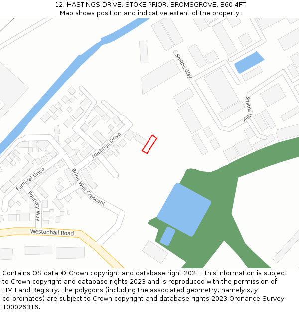 12, HASTINGS DRIVE, STOKE PRIOR, BROMSGROVE, B60 4FT: Location map and indicative extent of plot