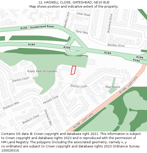 12, HASWELL CLOSE, GATESHEAD, NE10 8UE: Location map and indicative extent of plot