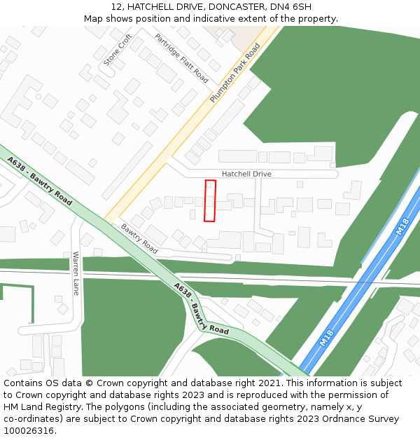 12, HATCHELL DRIVE, DONCASTER, DN4 6SH: Location map and indicative extent of plot