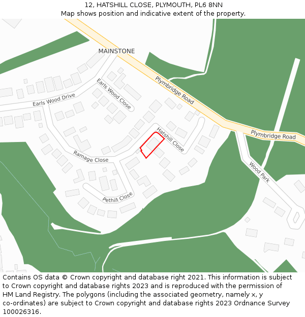 12, HATSHILL CLOSE, PLYMOUTH, PL6 8NN: Location map and indicative extent of plot