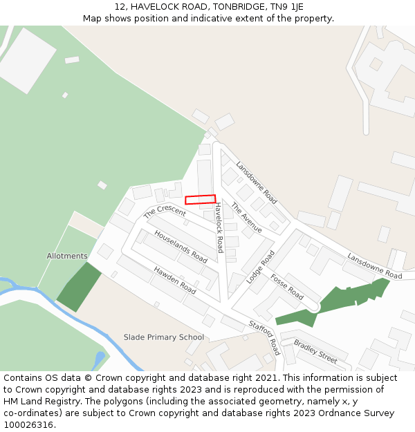 12, HAVELOCK ROAD, TONBRIDGE, TN9 1JE: Location map and indicative extent of plot