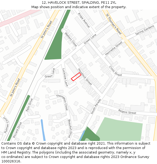 12, HAVELOCK STREET, SPALDING, PE11 2YL: Location map and indicative extent of plot