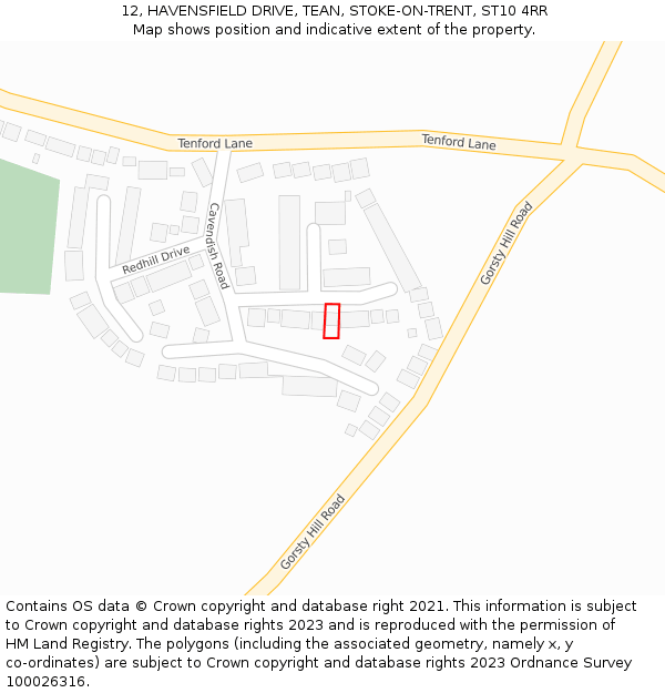 12, HAVENSFIELD DRIVE, TEAN, STOKE-ON-TRENT, ST10 4RR: Location map and indicative extent of plot