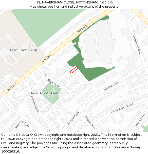 12, HAVERSHAM CLOSE, NOTTINGHAM, NG6 0JQ: Location map and indicative extent of plot