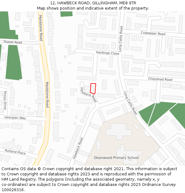 12, HAWBECK ROAD, GILLINGHAM, ME8 9TR: Location map and indicative extent of plot