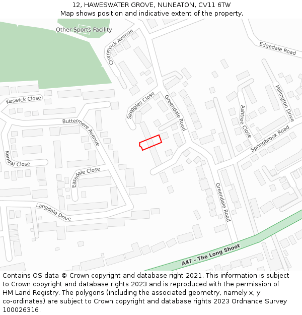 12, HAWESWATER GROVE, NUNEATON, CV11 6TW: Location map and indicative extent of plot