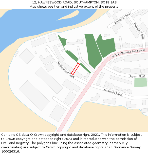 12, HAWKESWOOD ROAD, SOUTHAMPTON, SO18 1AB: Location map and indicative extent of plot