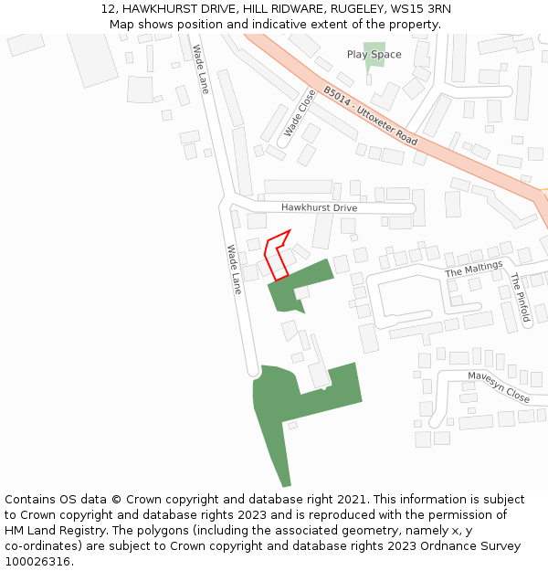 12, HAWKHURST DRIVE, HILL RIDWARE, RUGELEY, WS15 3RN: Location map and indicative extent of plot