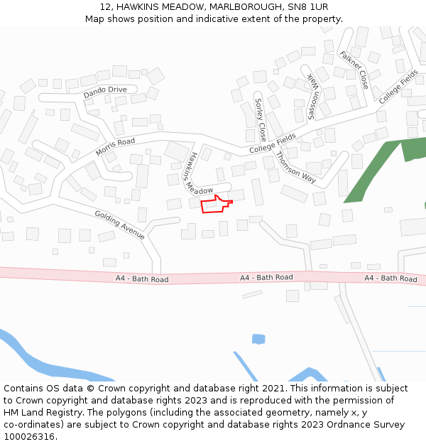 12, HAWKINS MEADOW, MARLBOROUGH, SN8 1UR: Location map and indicative extent of plot