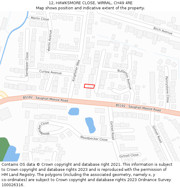 12, HAWKSMORE CLOSE, WIRRAL, CH49 4RE: Location map and indicative extent of plot