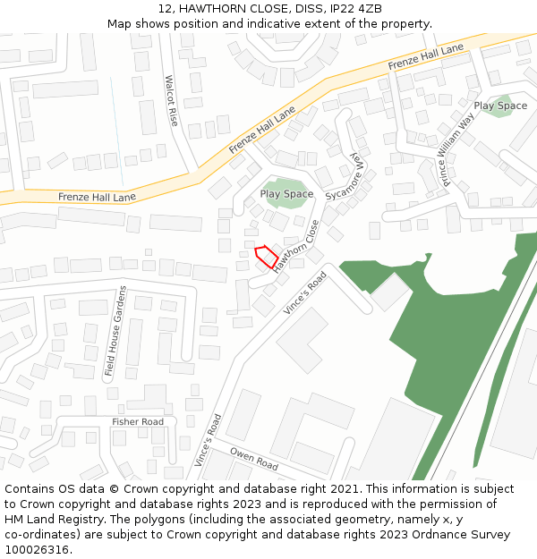 12, HAWTHORN CLOSE, DISS, IP22 4ZB: Location map and indicative extent of plot