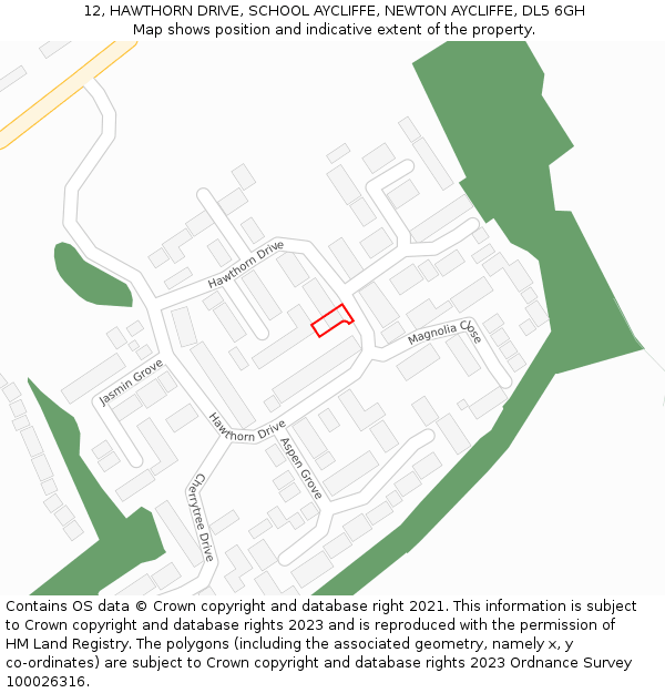 12, HAWTHORN DRIVE, SCHOOL AYCLIFFE, NEWTON AYCLIFFE, DL5 6GH: Location map and indicative extent of plot