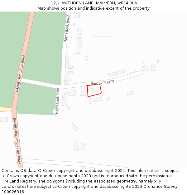 12, HAWTHORN LANE, MALVERN, WR14 3LA: Location map and indicative extent of plot