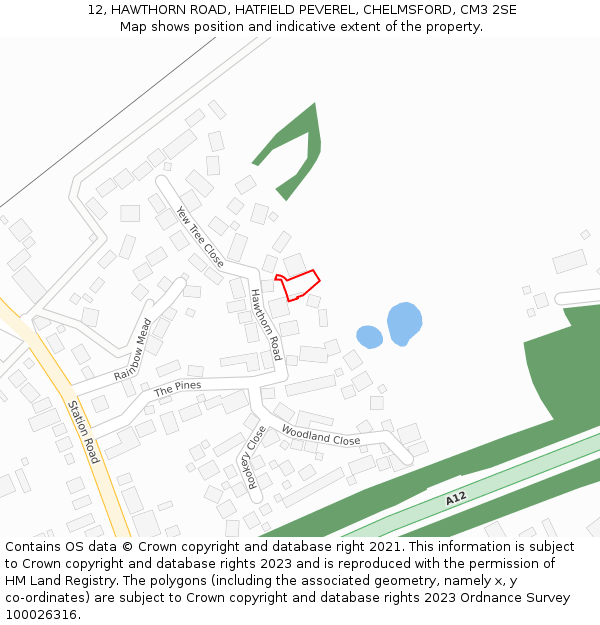 12, HAWTHORN ROAD, HATFIELD PEVEREL, CHELMSFORD, CM3 2SE: Location map and indicative extent of plot