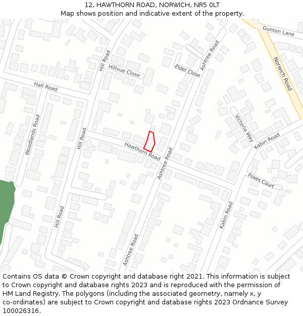12, HAWTHORN ROAD, NORWICH, NR5 0LT: Location map and indicative extent of plot