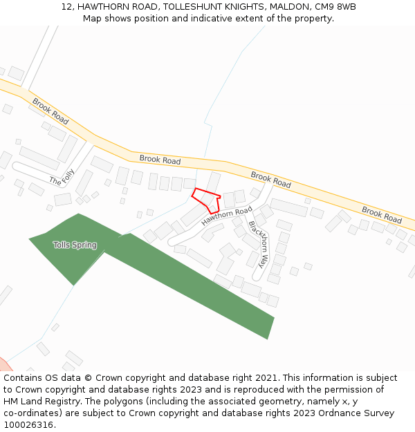 12, HAWTHORN ROAD, TOLLESHUNT KNIGHTS, MALDON, CM9 8WB: Location map and indicative extent of plot