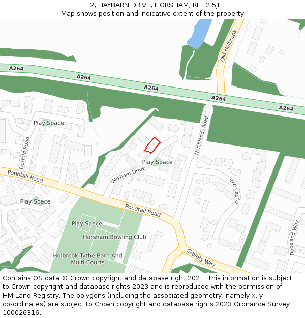 12, HAYBARN DRIVE, HORSHAM, RH12 5JF: Location map and indicative extent of plot