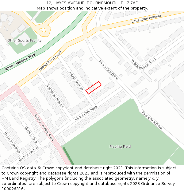 12, HAYES AVENUE, BOURNEMOUTH, BH7 7AD: Location map and indicative extent of plot