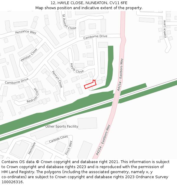 12, HAYLE CLOSE, NUNEATON, CV11 6FE: Location map and indicative extent of plot