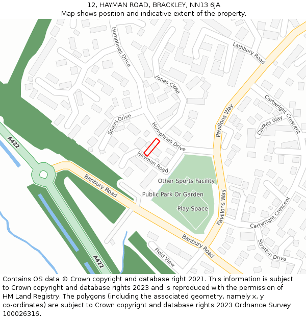 12, HAYMAN ROAD, BRACKLEY, NN13 6JA: Location map and indicative extent of plot
