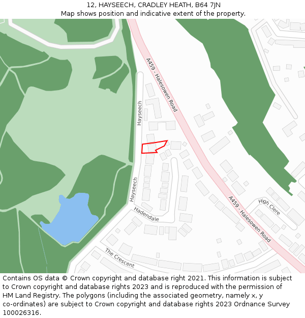 12, HAYSEECH, CRADLEY HEATH, B64 7JN: Location map and indicative extent of plot