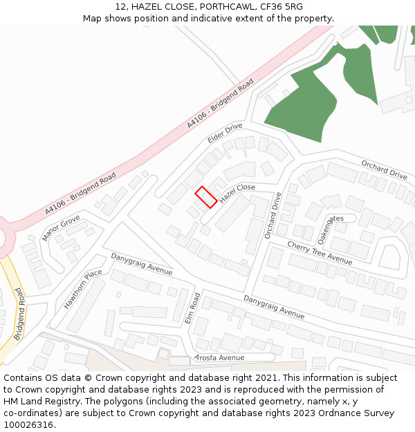 12, HAZEL CLOSE, PORTHCAWL, CF36 5RG: Location map and indicative extent of plot