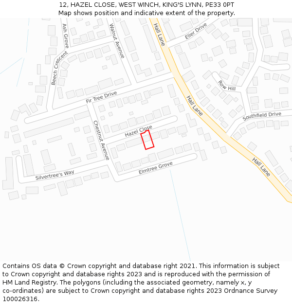 12, HAZEL CLOSE, WEST WINCH, KING'S LYNN, PE33 0PT: Location map and indicative extent of plot