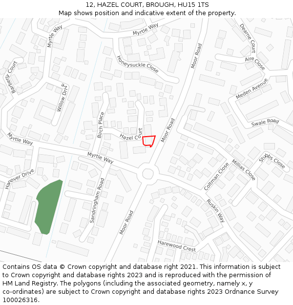 12, HAZEL COURT, BROUGH, HU15 1TS: Location map and indicative extent of plot