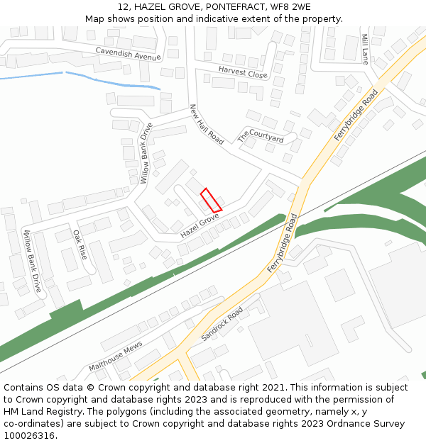 12, HAZEL GROVE, PONTEFRACT, WF8 2WE: Location map and indicative extent of plot