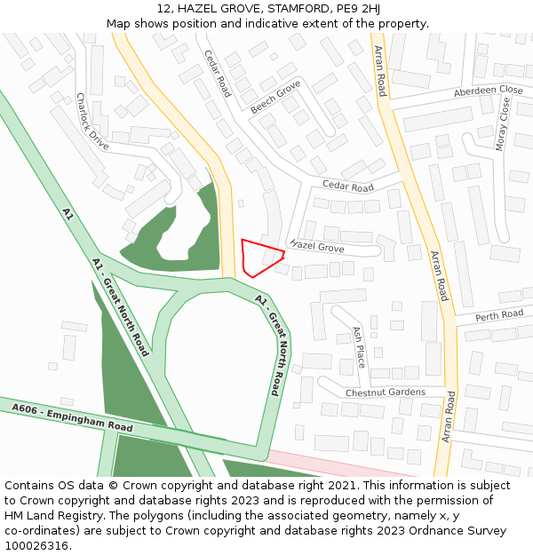 12, HAZEL GROVE, STAMFORD, PE9 2HJ: Location map and indicative extent of plot