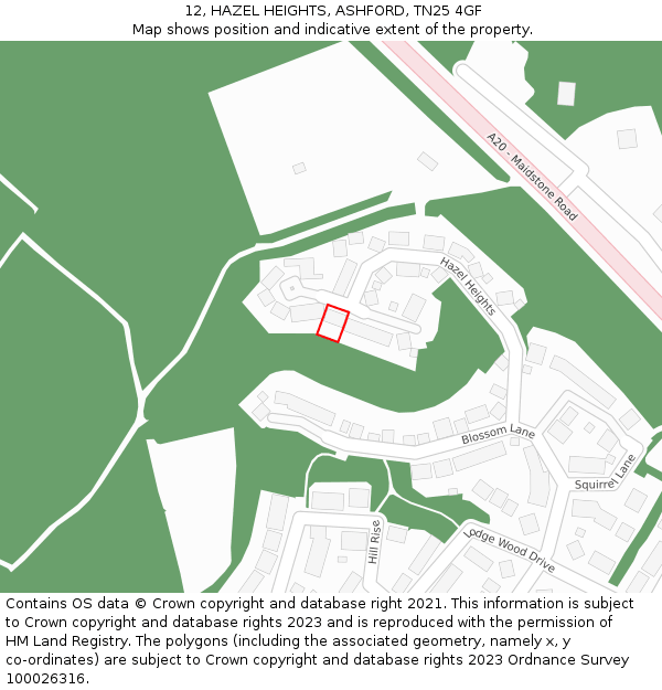 12, HAZEL HEIGHTS, ASHFORD, TN25 4GF: Location map and indicative extent of plot