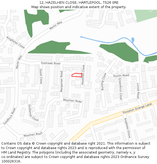 12, HAZELHEN CLOSE, HARTLEPOOL, TS26 0RE: Location map and indicative extent of plot