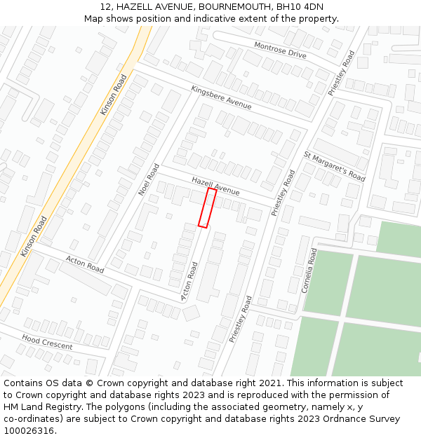 12, HAZELL AVENUE, BOURNEMOUTH, BH10 4DN: Location map and indicative extent of plot