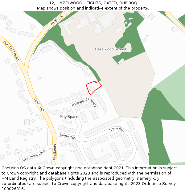 12, HAZELWOOD HEIGHTS, OXTED, RH8 0QQ: Location map and indicative extent of plot