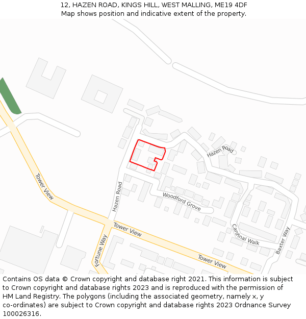 12, HAZEN ROAD, KINGS HILL, WEST MALLING, ME19 4DF: Location map and indicative extent of plot