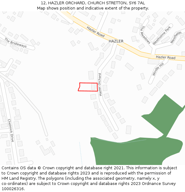 12, HAZLER ORCHARD, CHURCH STRETTON, SY6 7AL: Location map and indicative extent of plot