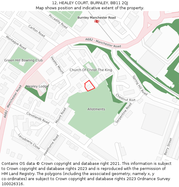 12, HEALEY COURT, BURNLEY, BB11 2QJ: Location map and indicative extent of plot