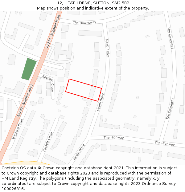 12, HEATH DRIVE, SUTTON, SM2 5RP: Location map and indicative extent of plot