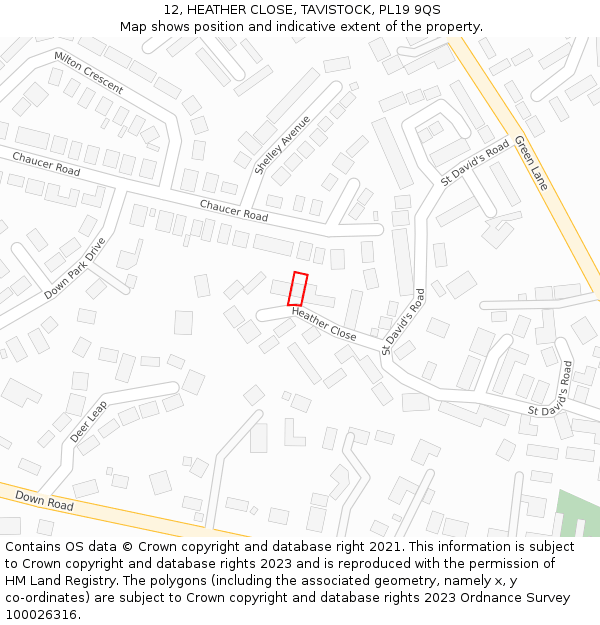 12, HEATHER CLOSE, TAVISTOCK, PL19 9QS: Location map and indicative extent of plot