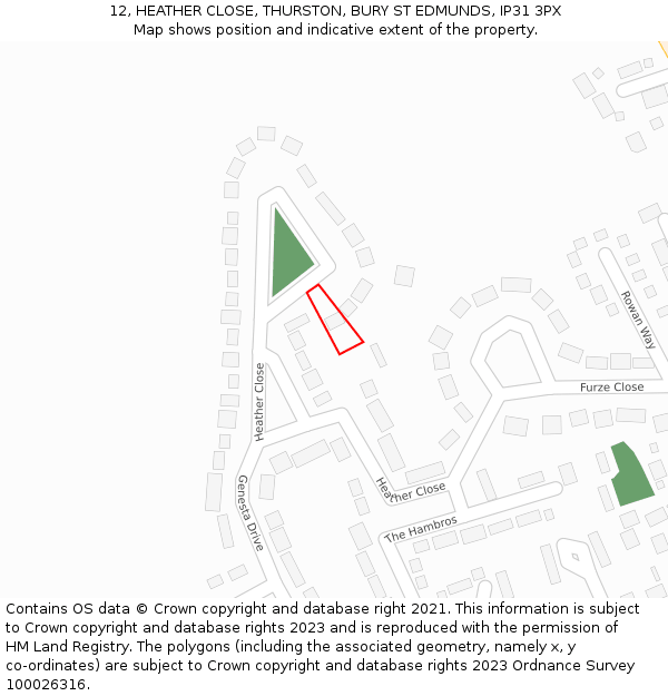 12, HEATHER CLOSE, THURSTON, BURY ST EDMUNDS, IP31 3PX: Location map and indicative extent of plot