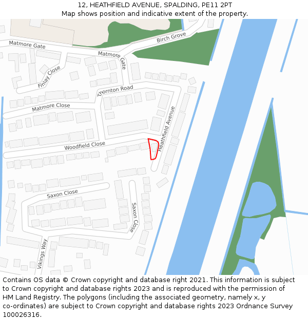 12, HEATHFIELD AVENUE, SPALDING, PE11 2PT: Location map and indicative extent of plot