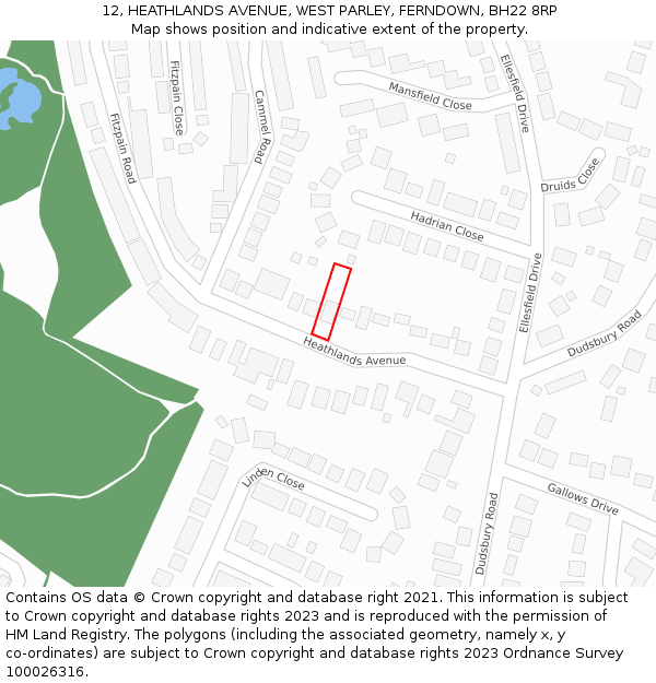 12, HEATHLANDS AVENUE, WEST PARLEY, FERNDOWN, BH22 8RP: Location map and indicative extent of plot