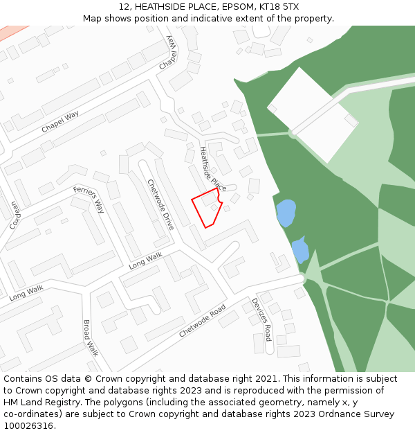 12, HEATHSIDE PLACE, EPSOM, KT18 5TX: Location map and indicative extent of plot
