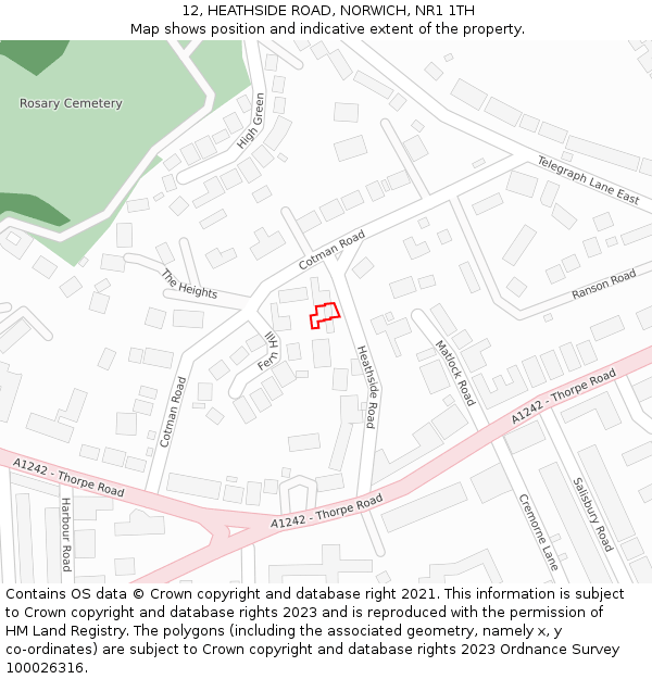 12, HEATHSIDE ROAD, NORWICH, NR1 1TH: Location map and indicative extent of plot